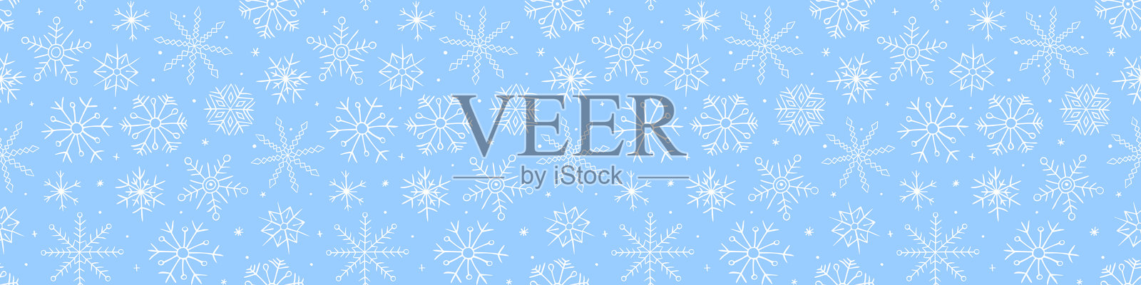 手绘雪花的无缝矢量图案，涂鸦风格。冬季、圣诞节、新年蓝色背景和纹理。雪花飘落，暴风雪。插画图片素材