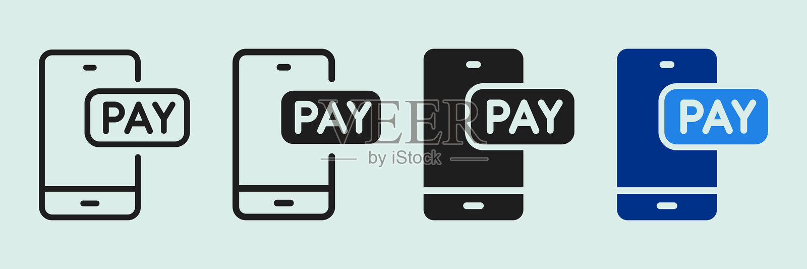 移动支付线条图标。可编辑的线条矢量集，用于金融和交易界面插画图片素材