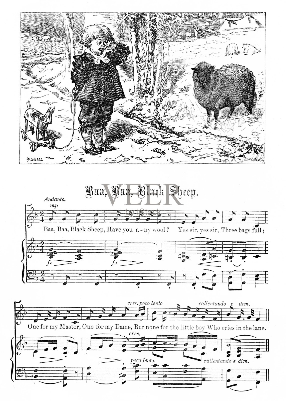 黑羊巴巴，儿歌，诗，歌曲，乐谱插画图片素材