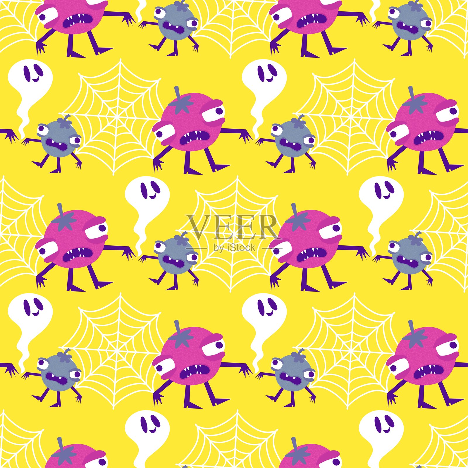 万圣节无缝蔬菜和水果图案，适用于面料、纺织品和包装插画图片素材