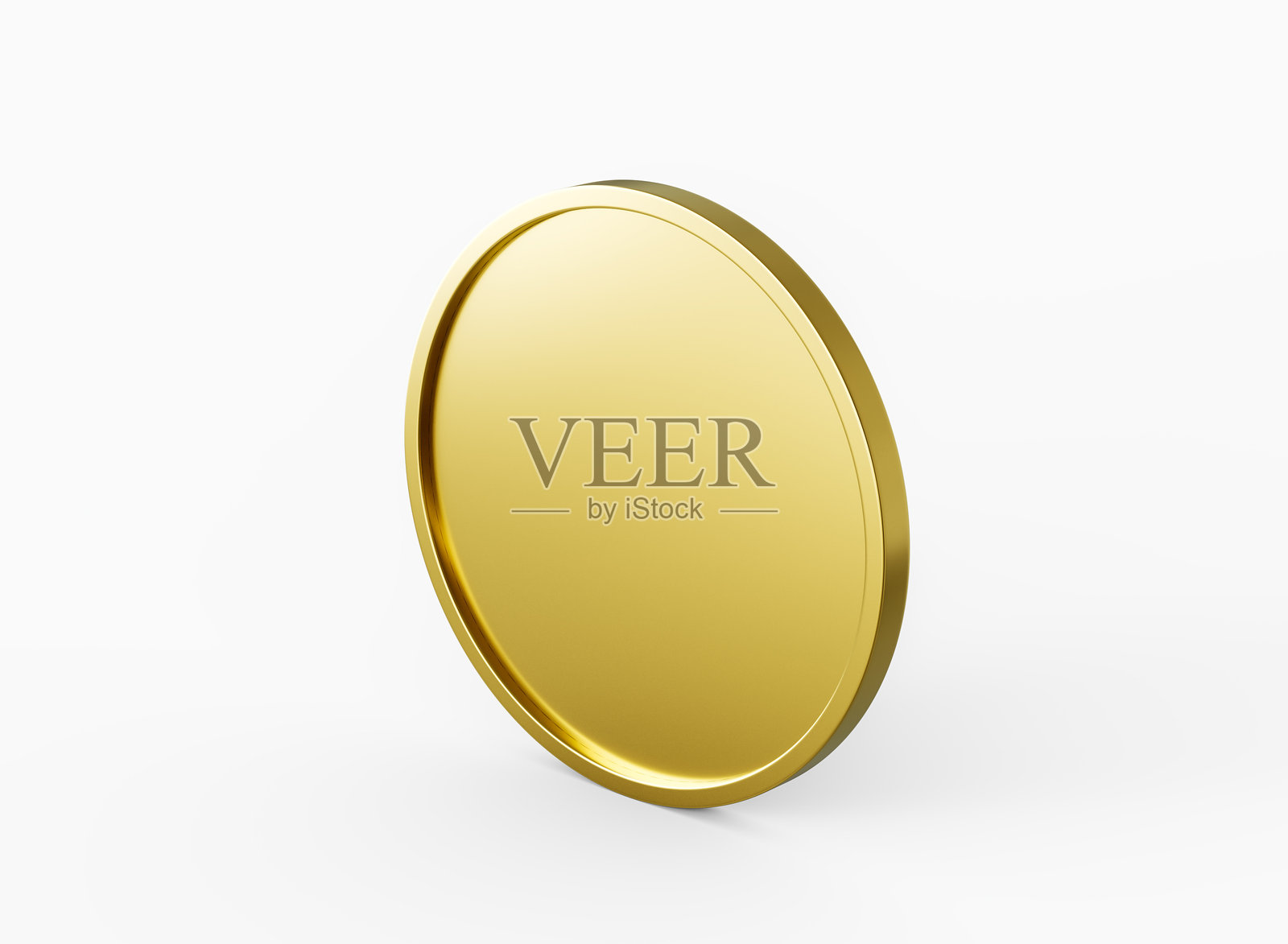 3D金色闪亮圆形硬币，孤立在白色背景上，3D插图照片摄影图片