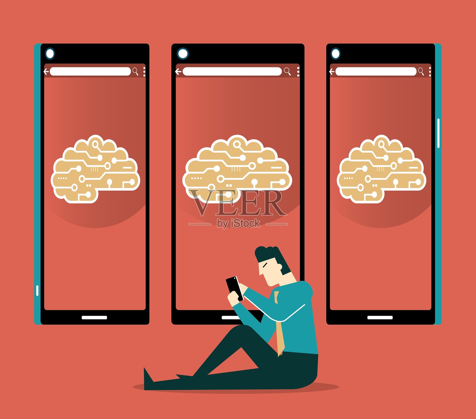 与聊天机器人交谈的商人插画图片素材