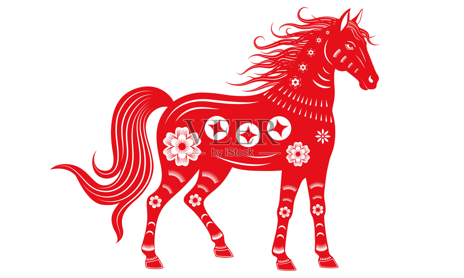 红色剪纸风格的马插画图片素材