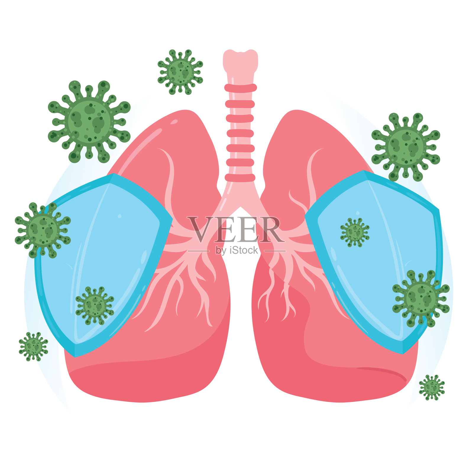 病毒防护肺部。医疗和健康概念。插画图片素材