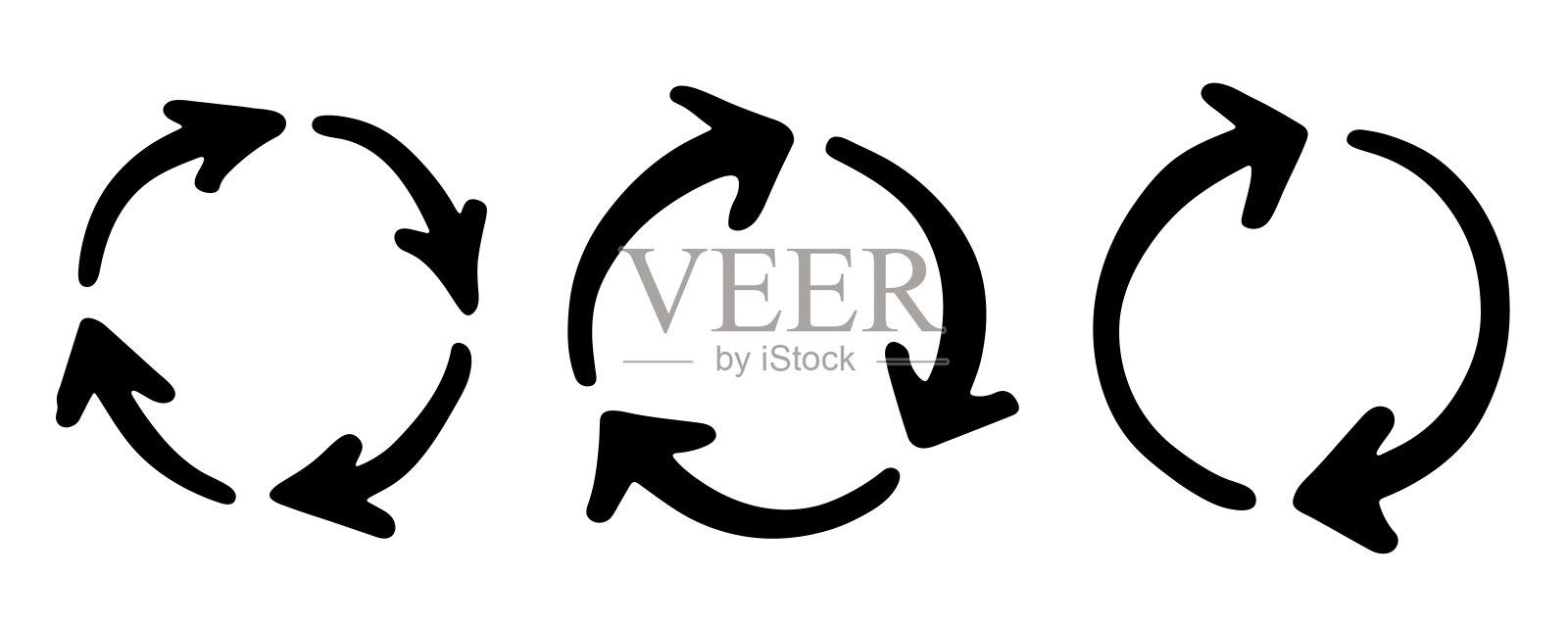 手绘回收箭头图标集 资源回收符号 材料再利用、零废弃、绿色环境、拯救地球插画图片素材