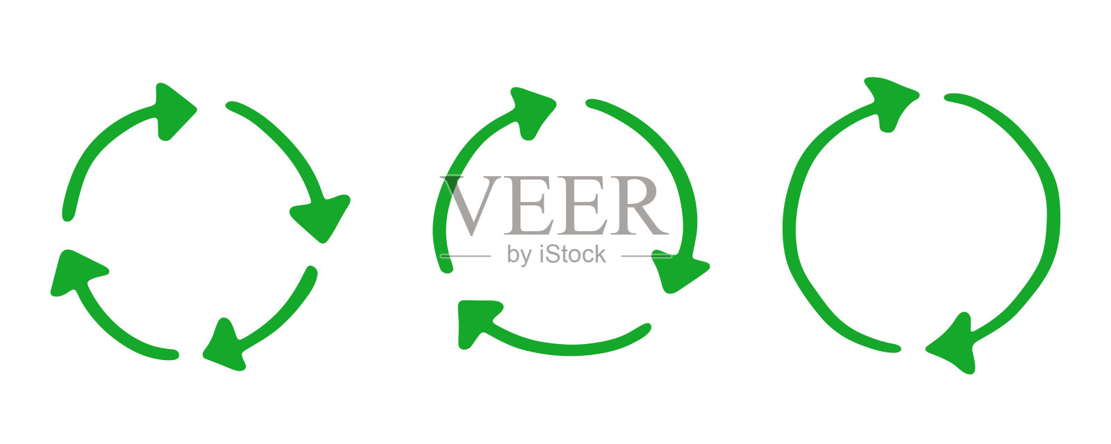 手绘回收箭头图标集 资源回收符号 材料再利用、零废弃、绿色环境、拯救地球插画图片素材