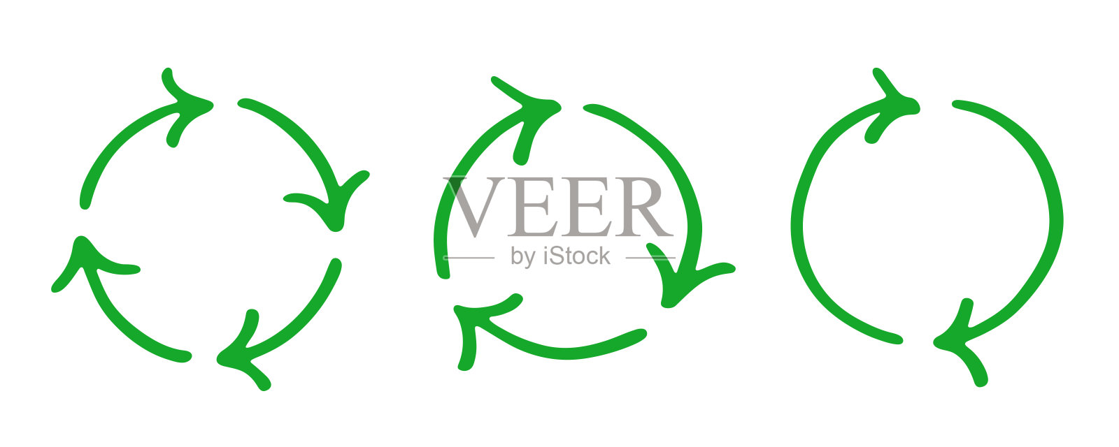 手绘回收箭头图标集 资源回收符号 材料再利用、零浪费、绿色环境、拯救地球插画图片素材