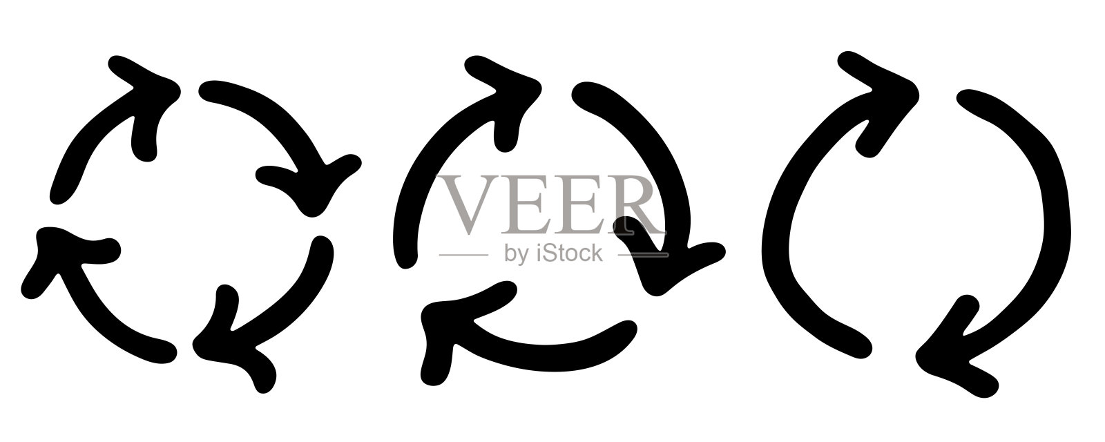 手绘回收箭头图标集 资源回收符号 材料再利用、零废物、绿色环境、拯救地球插画图片素材