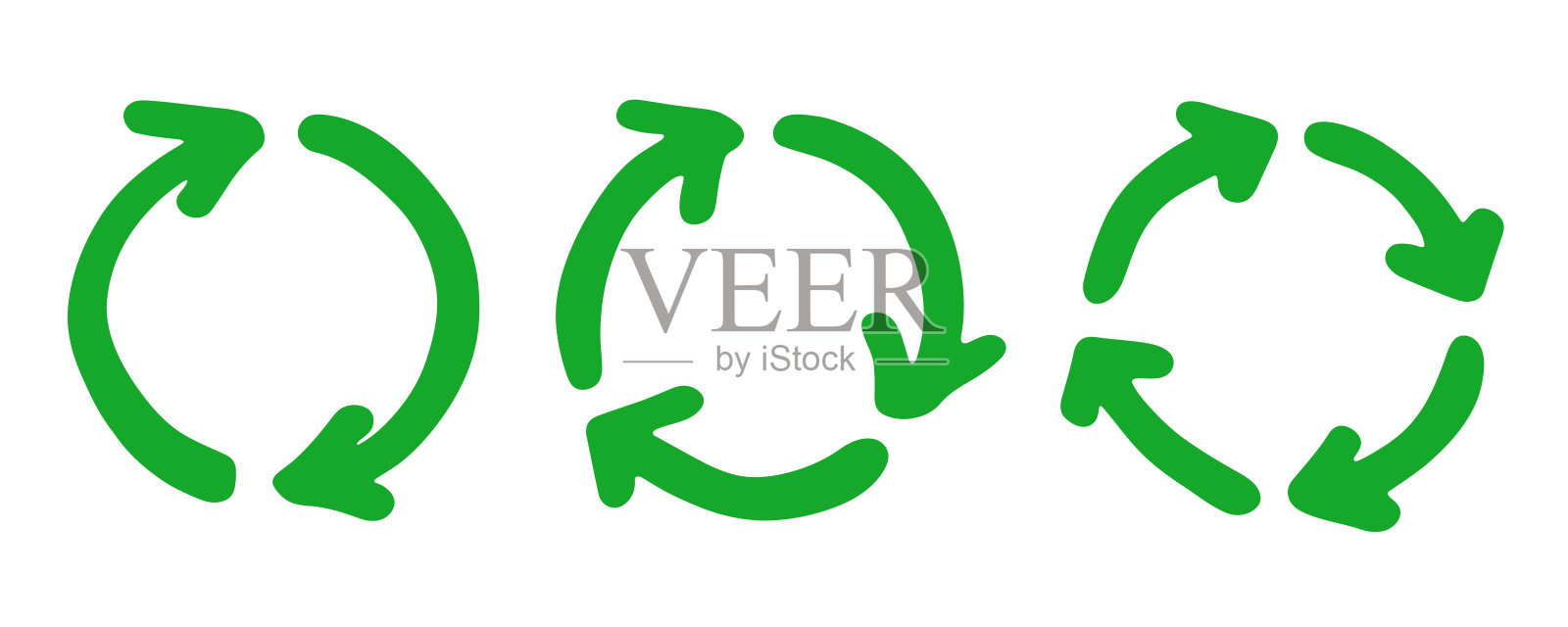 手绘回收箭头图标集 资源回收符号 材料再利用、零废弃、绿色环境、拯救地球插画图片素材