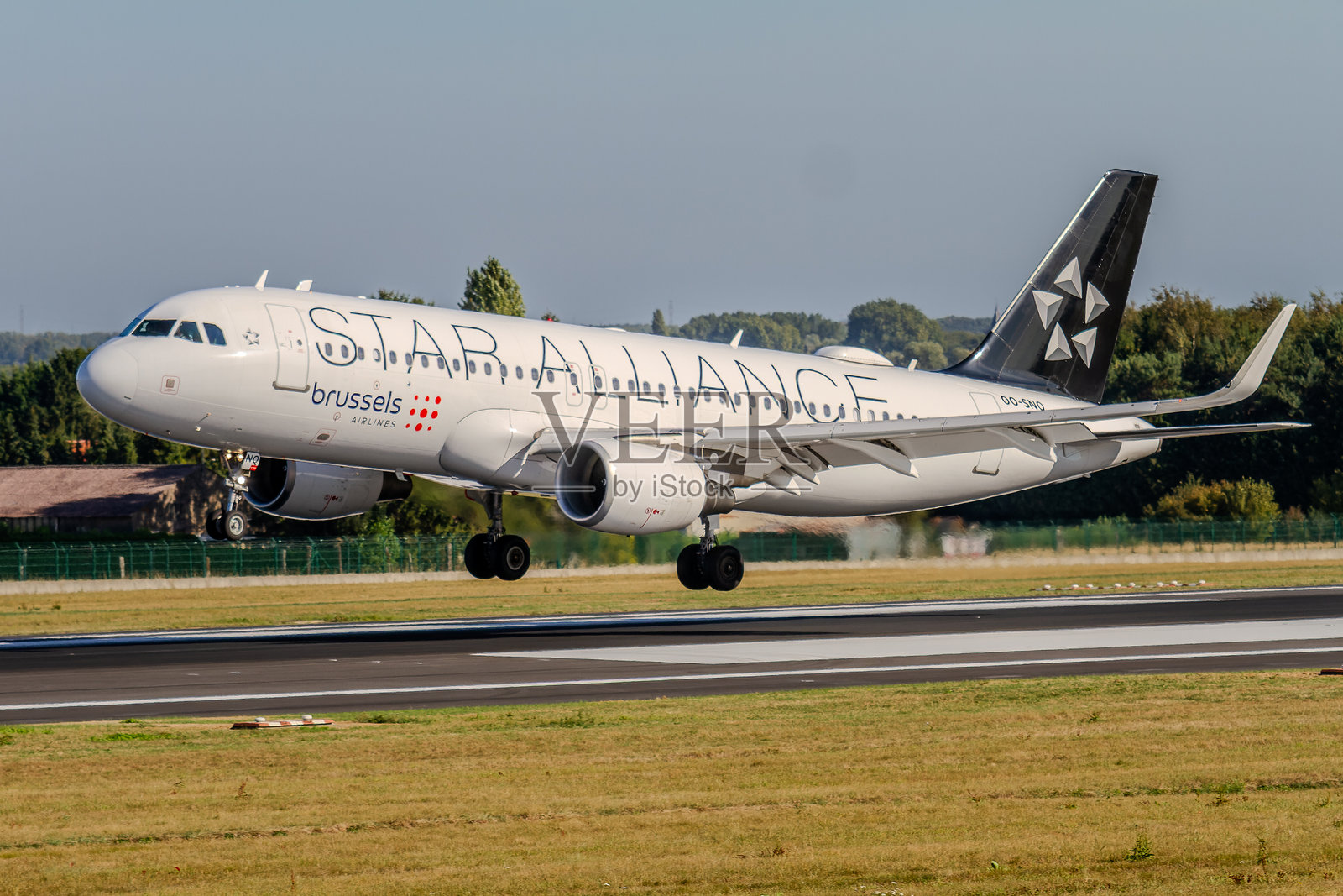 比利时，布鲁塞尔机场，比利时航空公司飞机，布鲁塞尔航空星空联盟，空客降落照片摄影图片