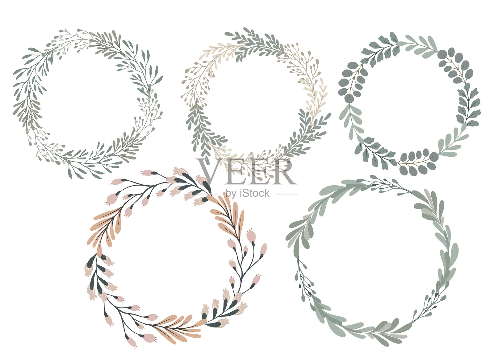 淡色调的花环矢量插图。优雅的植物设计。简约平面风格插画图片素材