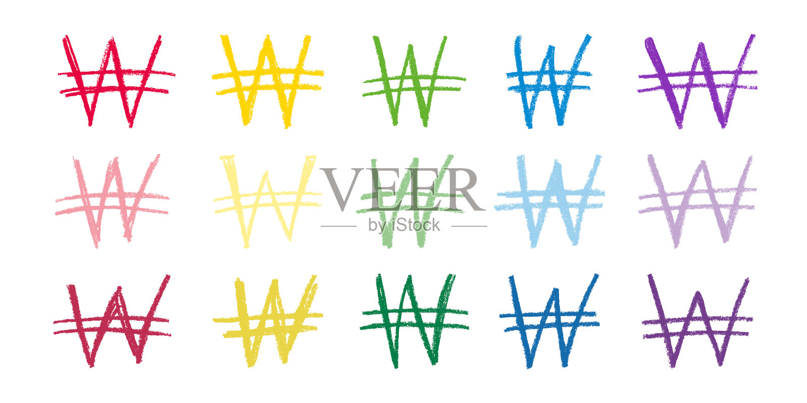 手绘的欧元货币符号集合。刷笔画涂鸦。设计的单一元素。插画图片素材