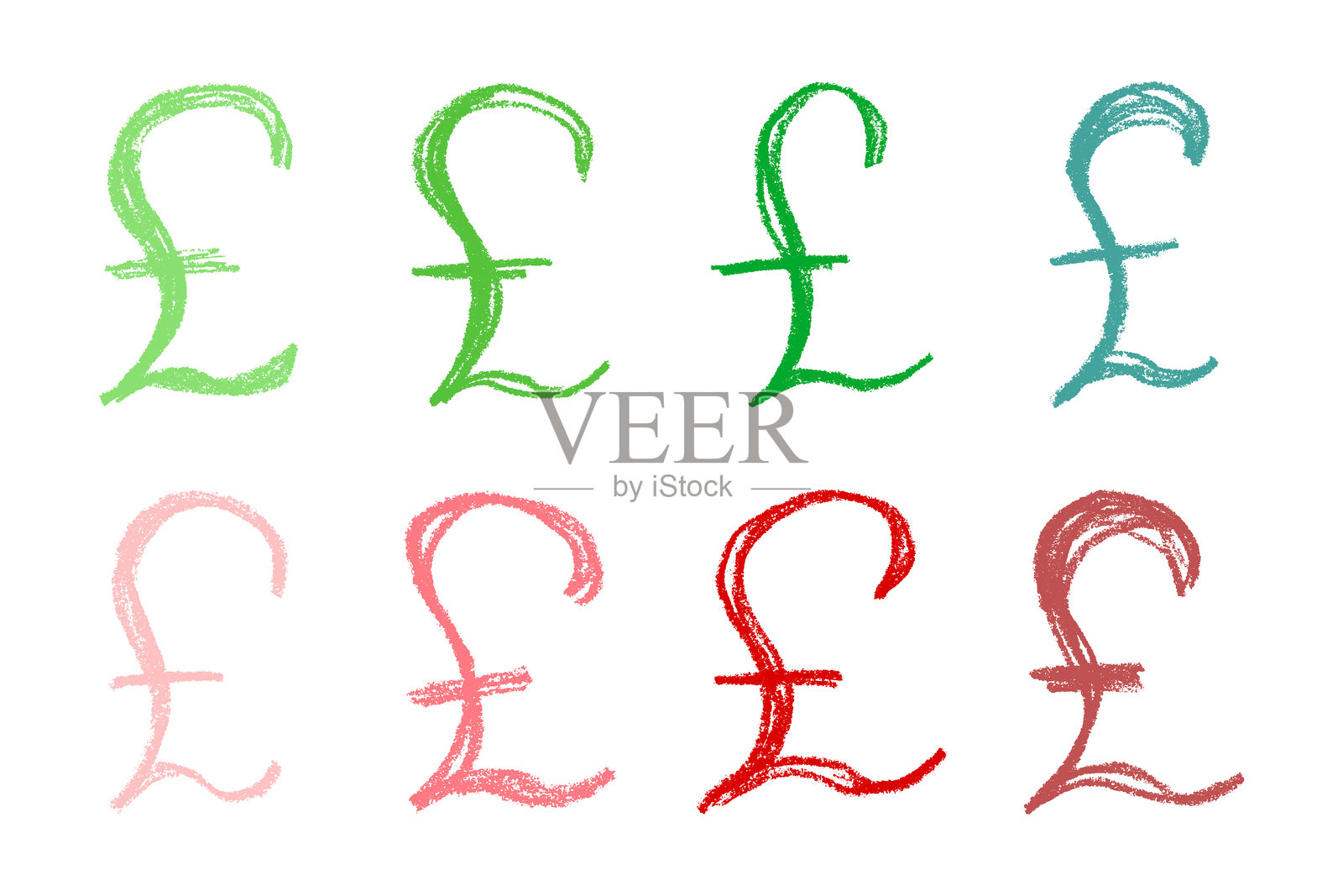 手绘英镑货币符号的集合。刷笔画涂鸦。设计的单一元素。插画图片素材