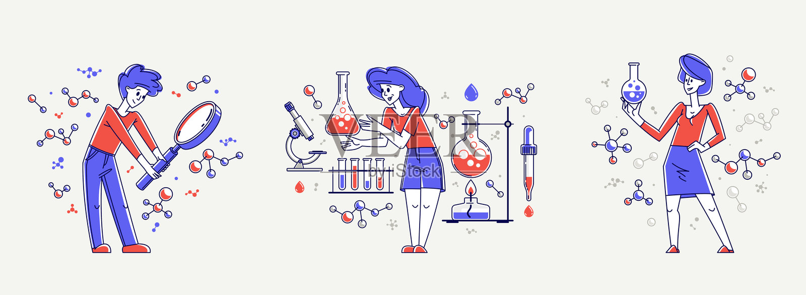 科学家发现科学理论并进行实验的矢量图插画图片素材