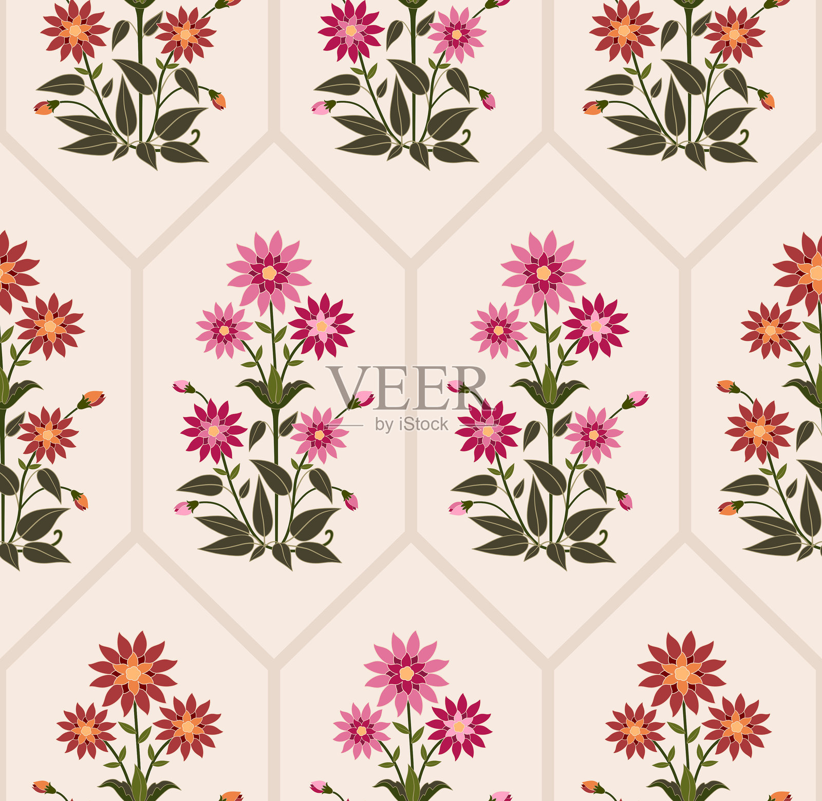 手绘彩色几何花卉图案，非洲波西米亚风格的佩斯利，适用于面料的无缝花卉图案，民族印度风格，纺织品，服装，包装纸，背景，横幅。插画图片素材