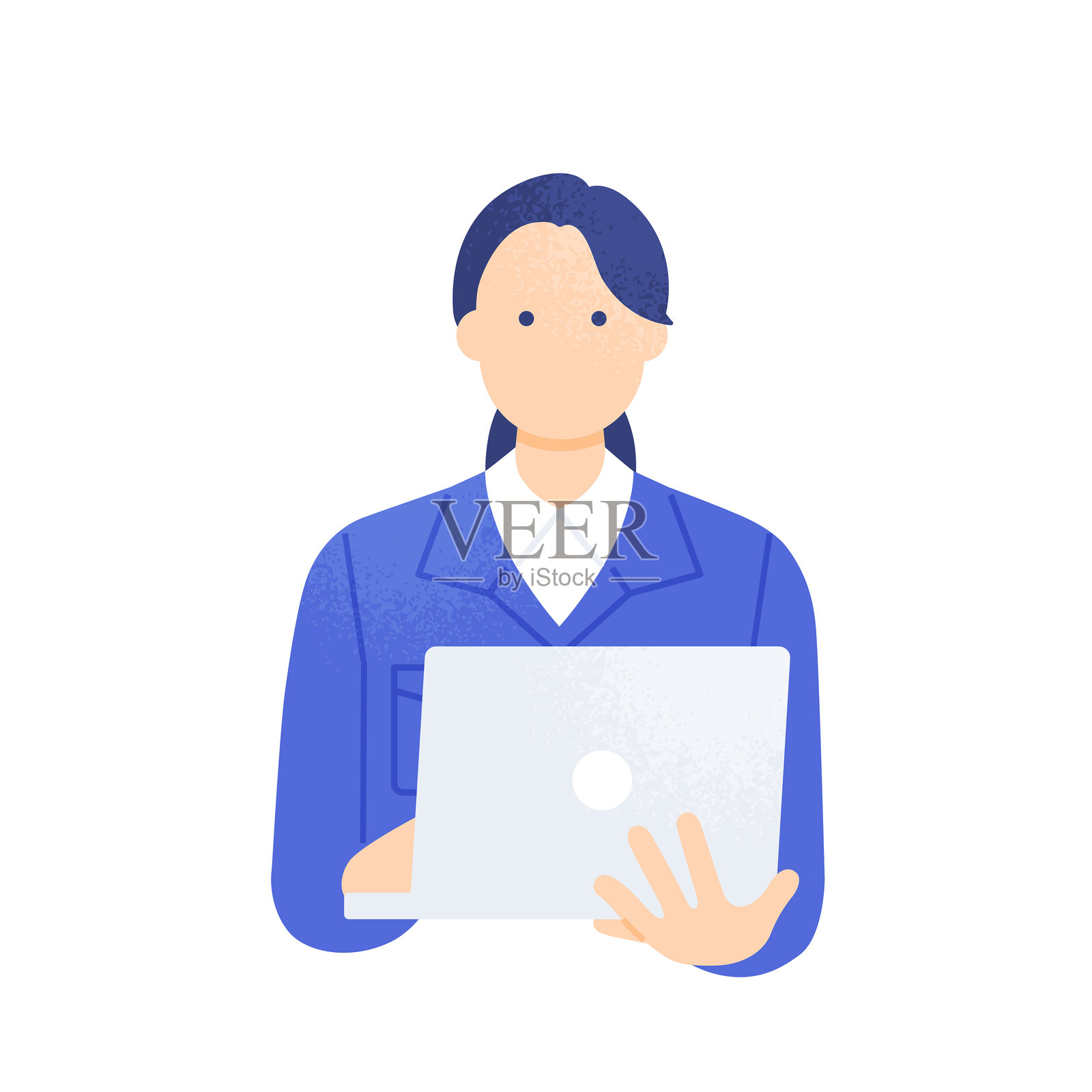 建筑公司的女办公室职员手持笔记本电脑，正面视图，矢量插图插画图片素材