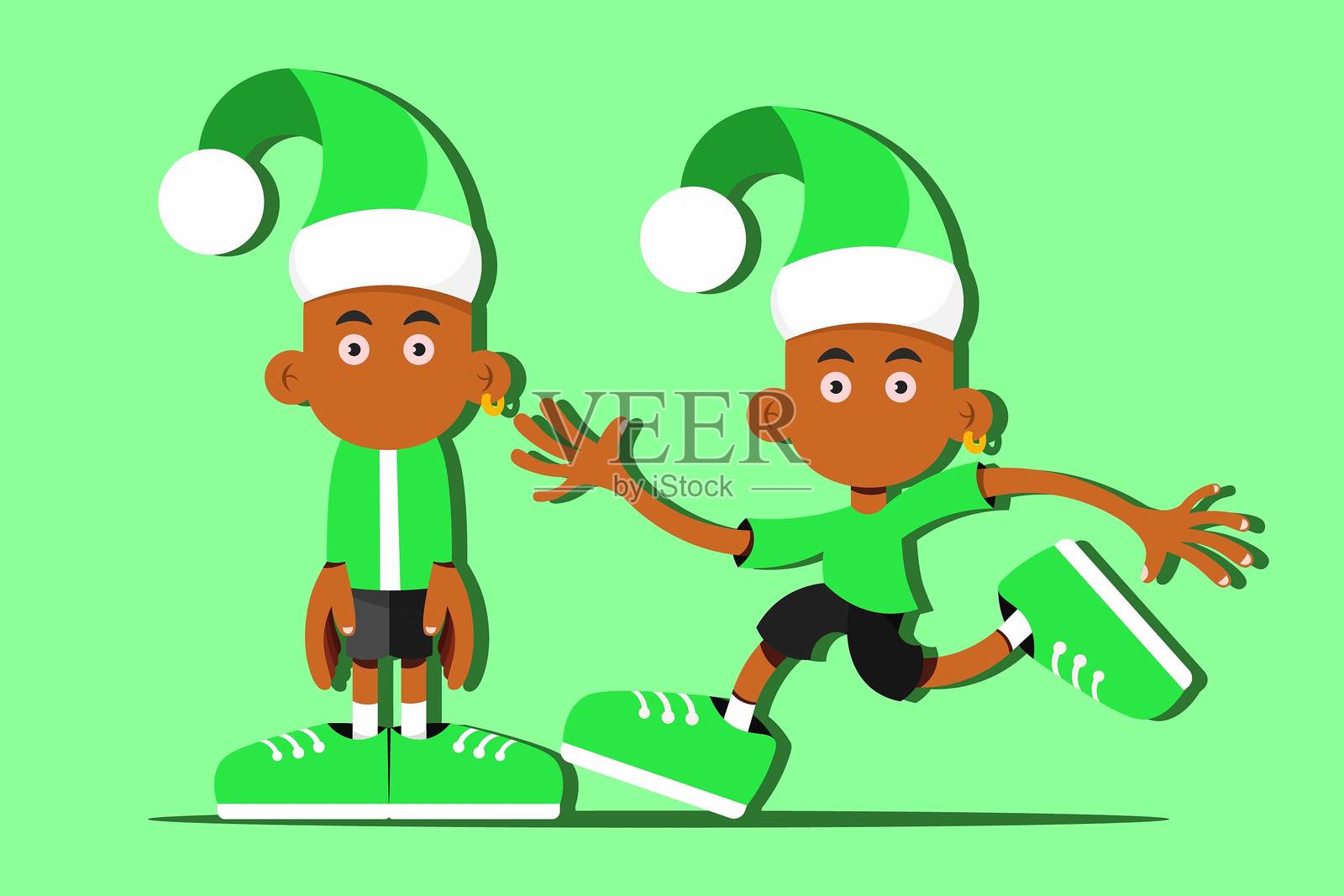 卡通漫画角色绿色圣诞老人插画图片素材