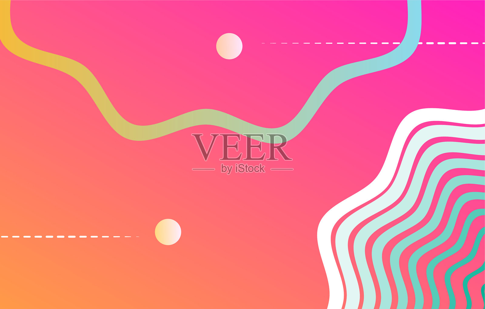 抽象的红黄渐变色彩几何元素，圆形、点和线条设计用于网页、横幅、艺术、海报。插画图片素材