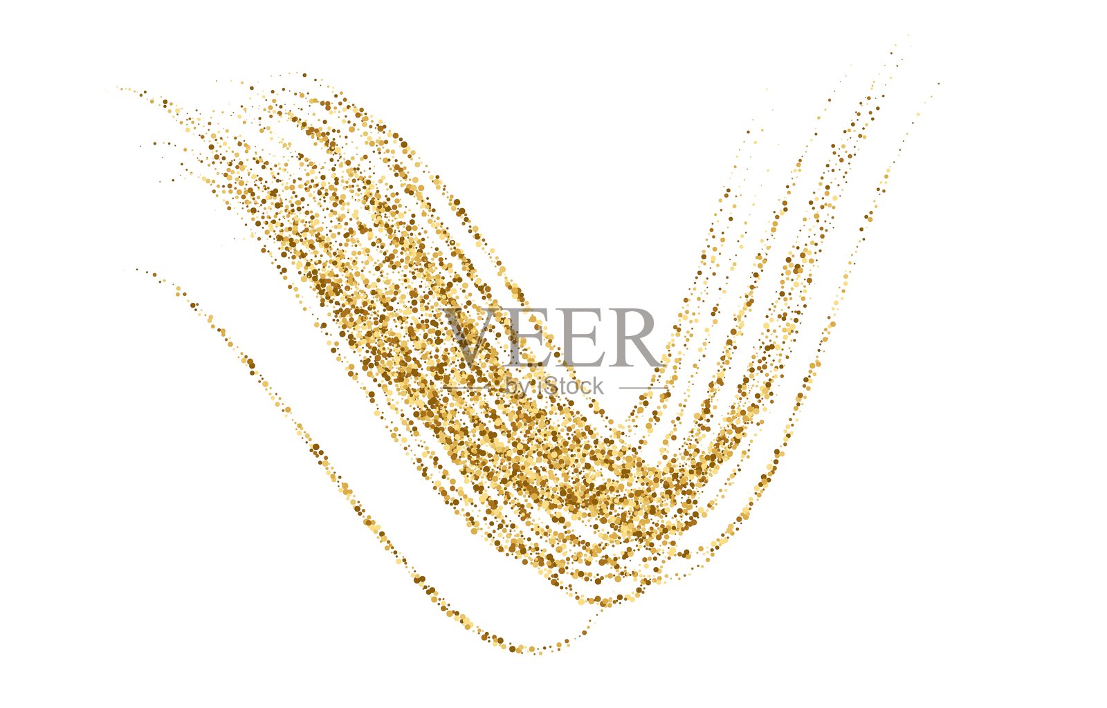 动态金色波浪，带有小闪光颗粒和光泽效果。金色点状流动波浪，闪光起伏图案。用于节日设计的金色矢量曲线虚线渐变网，抽象背景。插画图片素材
