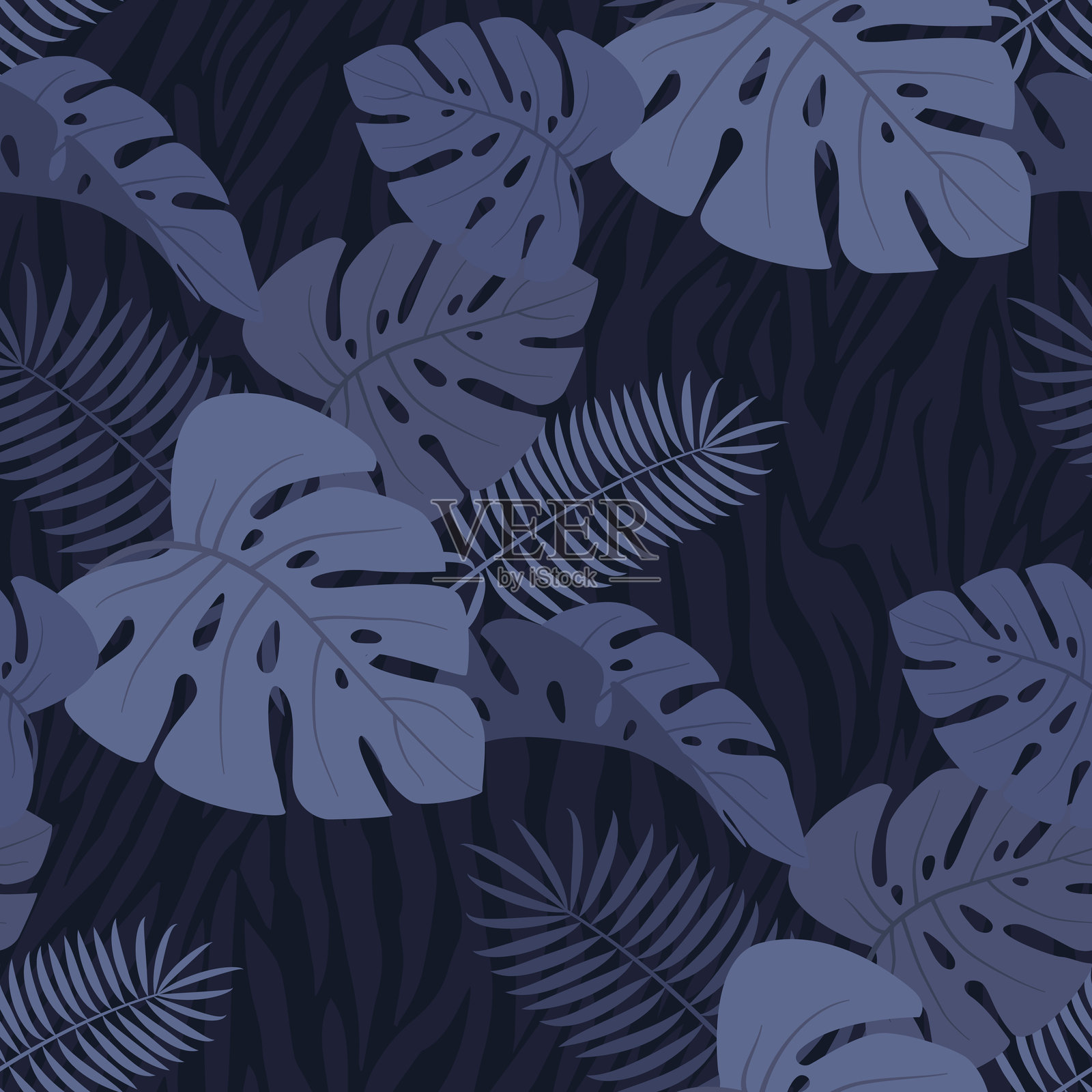 无缝热带叶子图案和背景矢量插图插画图片素材