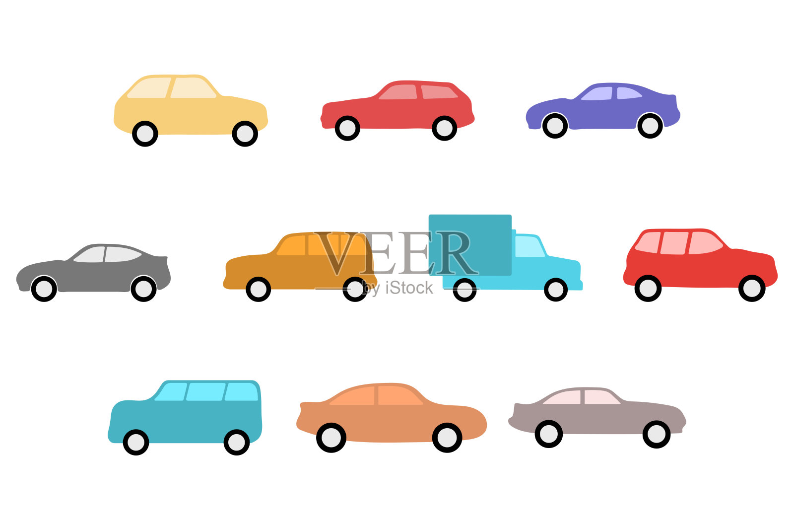 色彩丰富的汽车和卡车插图合集插画图片素材