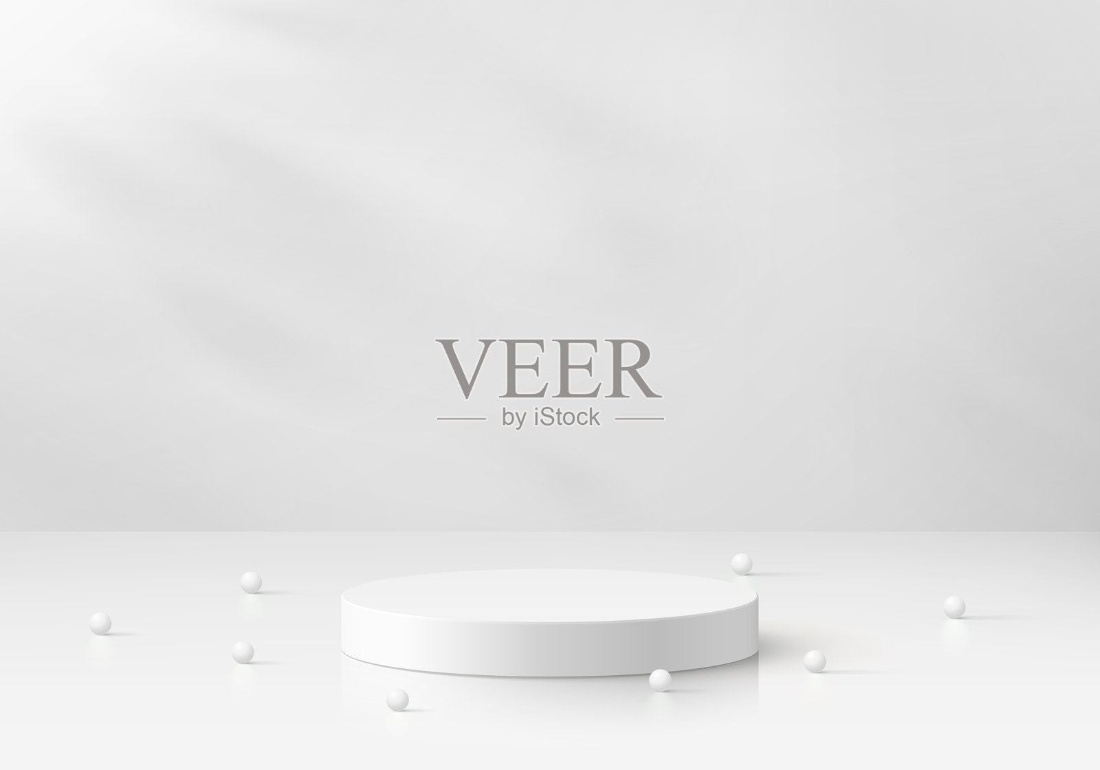 白色3D圆柱形讲台背景，带有球体和空白空间。极简主义的模拟底座抽象展示产品展示，展示台。平台矢量几何设计。插画图片素材