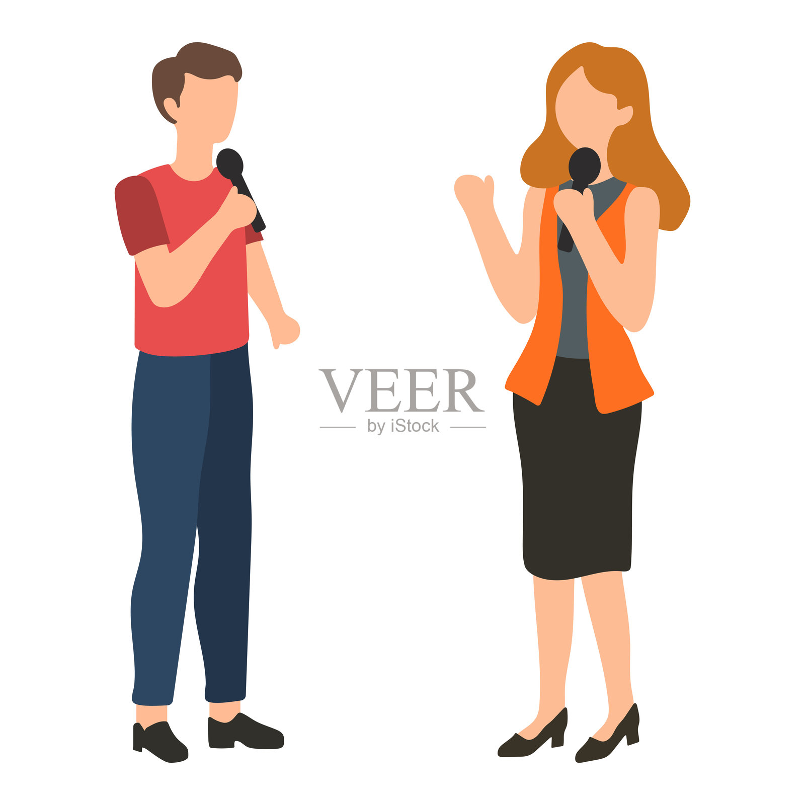 一位女性和一位男性手持麦克风进行演讲的插图插画图片素材
