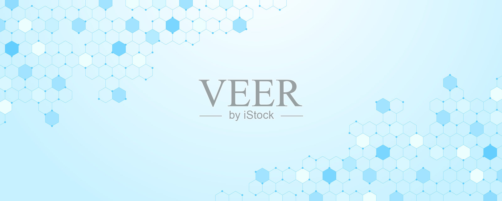 抽象几何六边形形状的医学与科学背景。未来感蓝色六边形科技背景，具有现代几何图案。医疗、数字、生物技术、创新、科学概念。插画图片素材