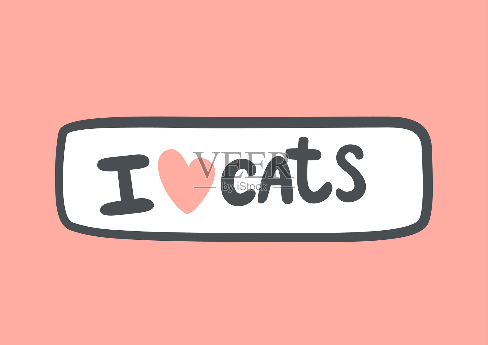 我爱猫的字母与心形。可爱的卡通猫排版设计。适用于卡片、海报、贴纸、T恤和宠物主题装饰的幽默文本矢量插图。插画图片素材