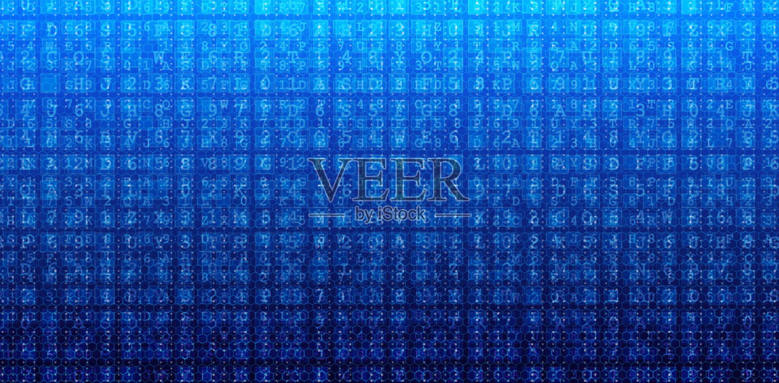 抽象数字背景，带有发光的蓝色数字、六边形网格和未来数据可视化，象征着网络安全、区块链、人工智能和现代科技。插画图片素材