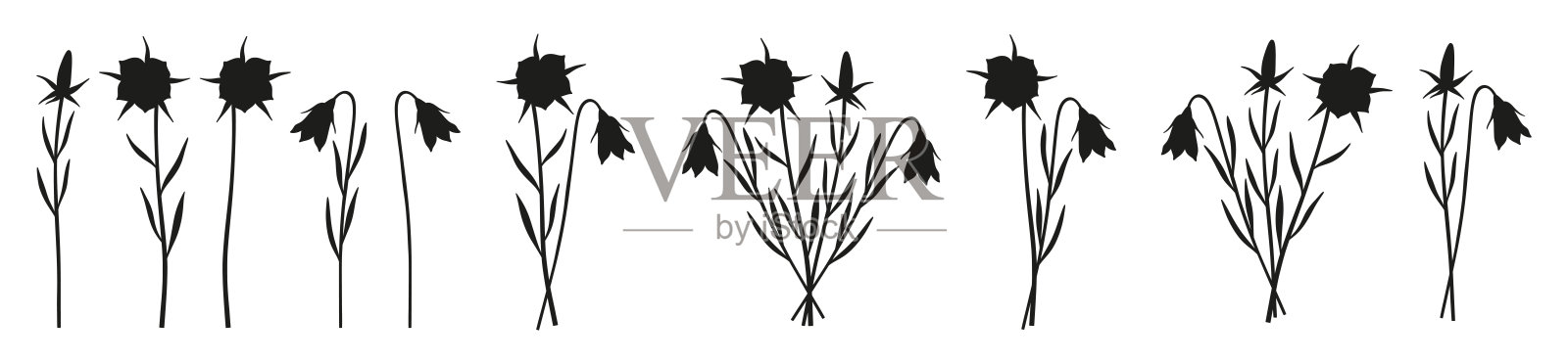 铃铛花束剪影，常见的野生植物和花卉插画图片素材