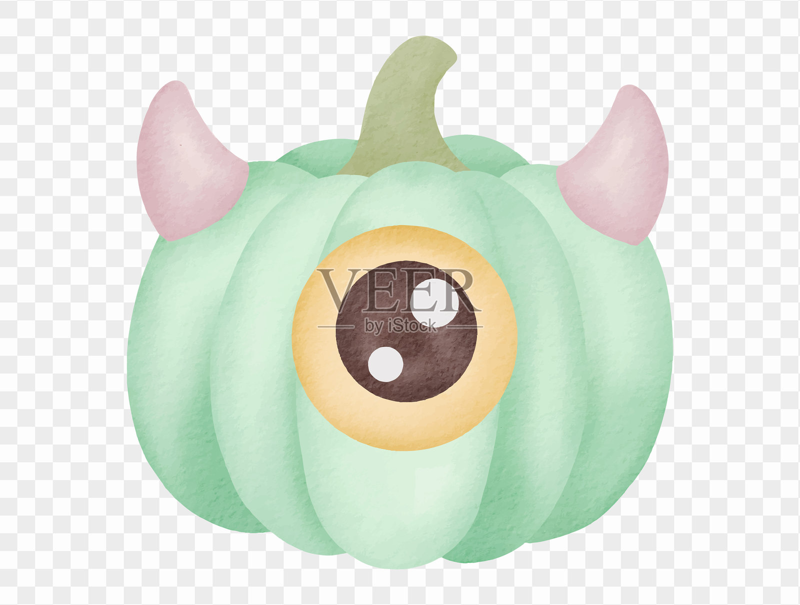 万圣节独眼南瓜怪，水彩风格，可爱矢量图。插画图片素材