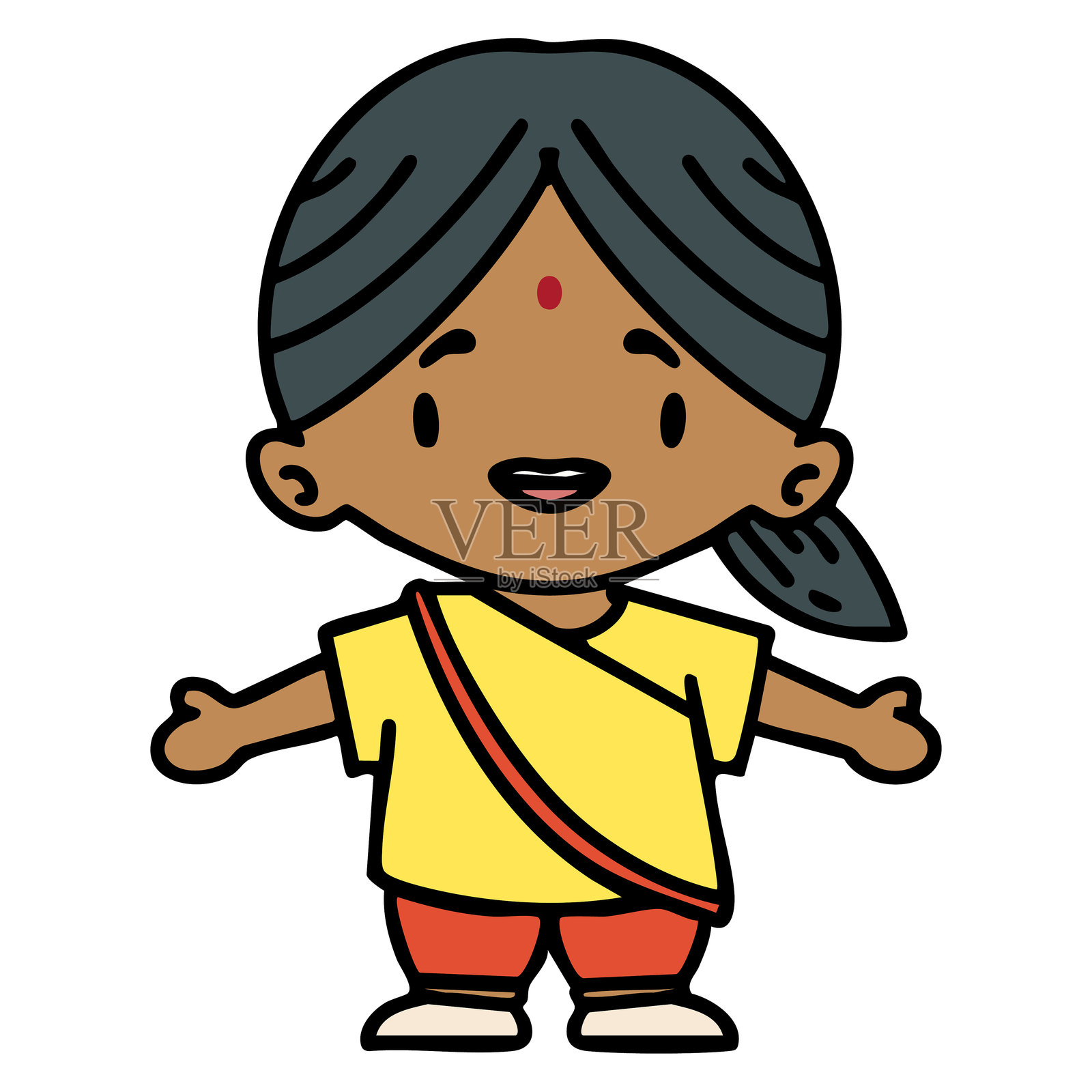 一位快乐的印度女性张开双臂插画图片素材