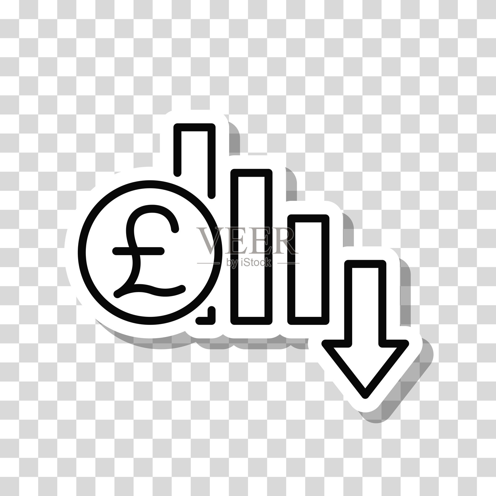 英镑汇率下跌。空白背景上的图标贴纸插画图片素材