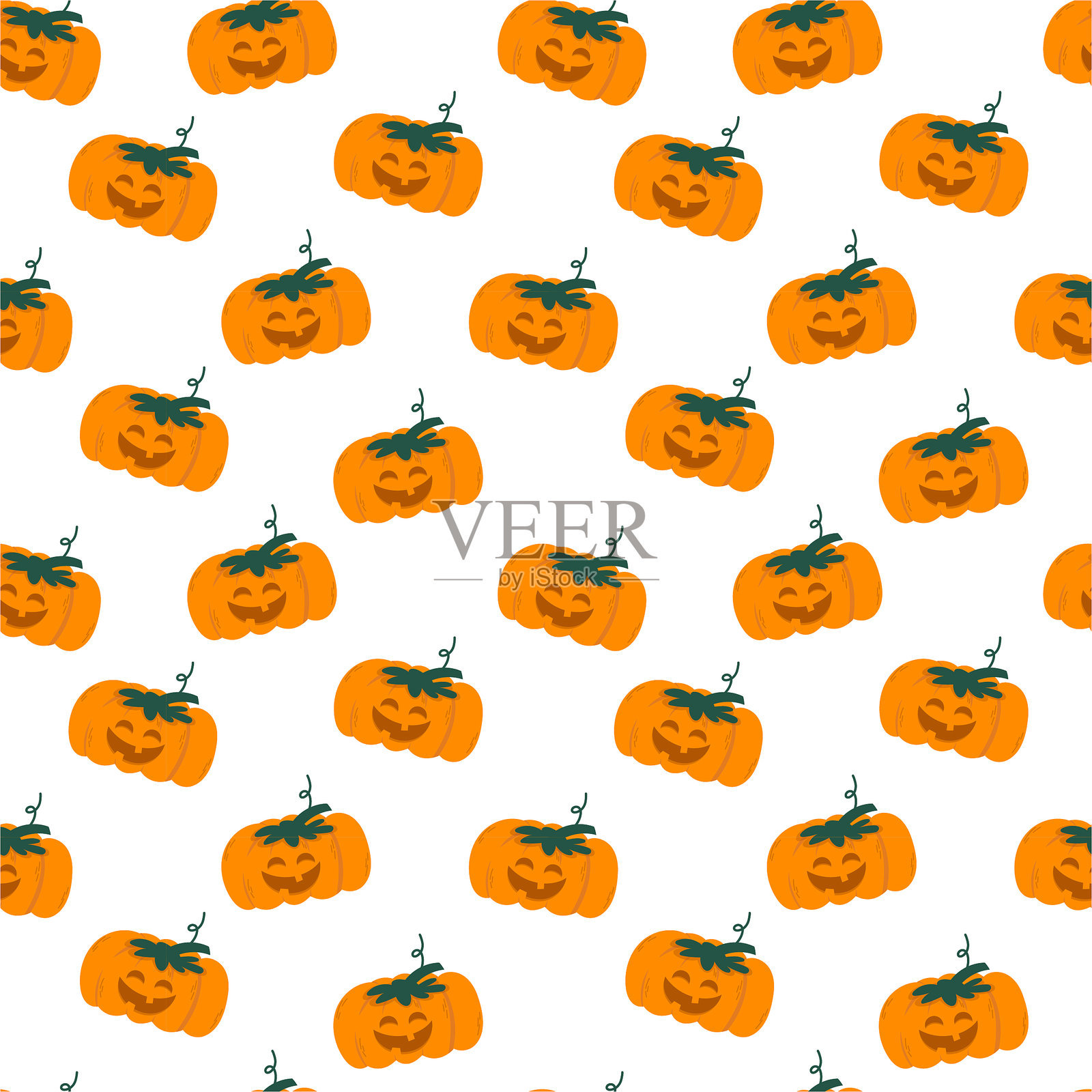 无缝万圣节南瓜图案与秋叶插画图片素材