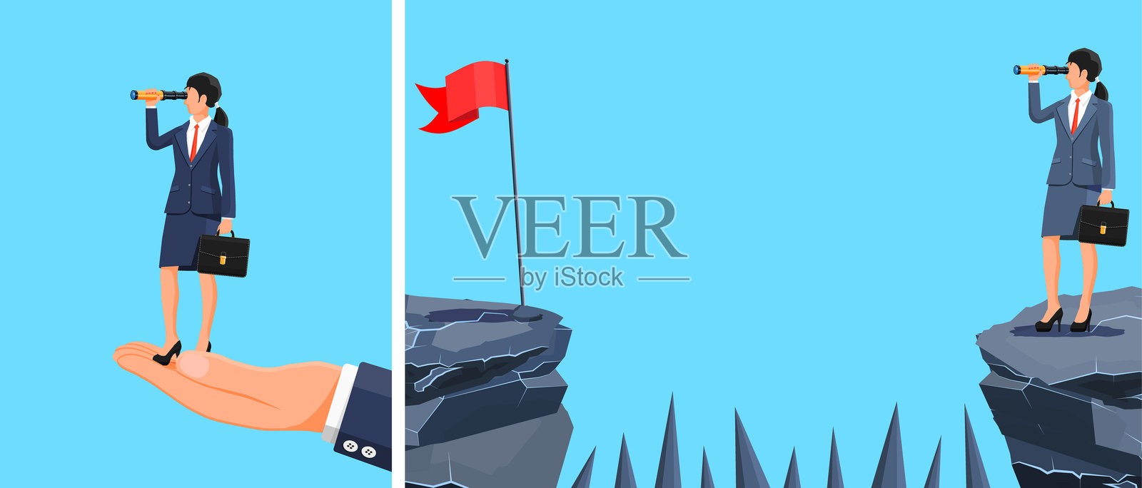 女商人在用望远镜观察插画图片素材