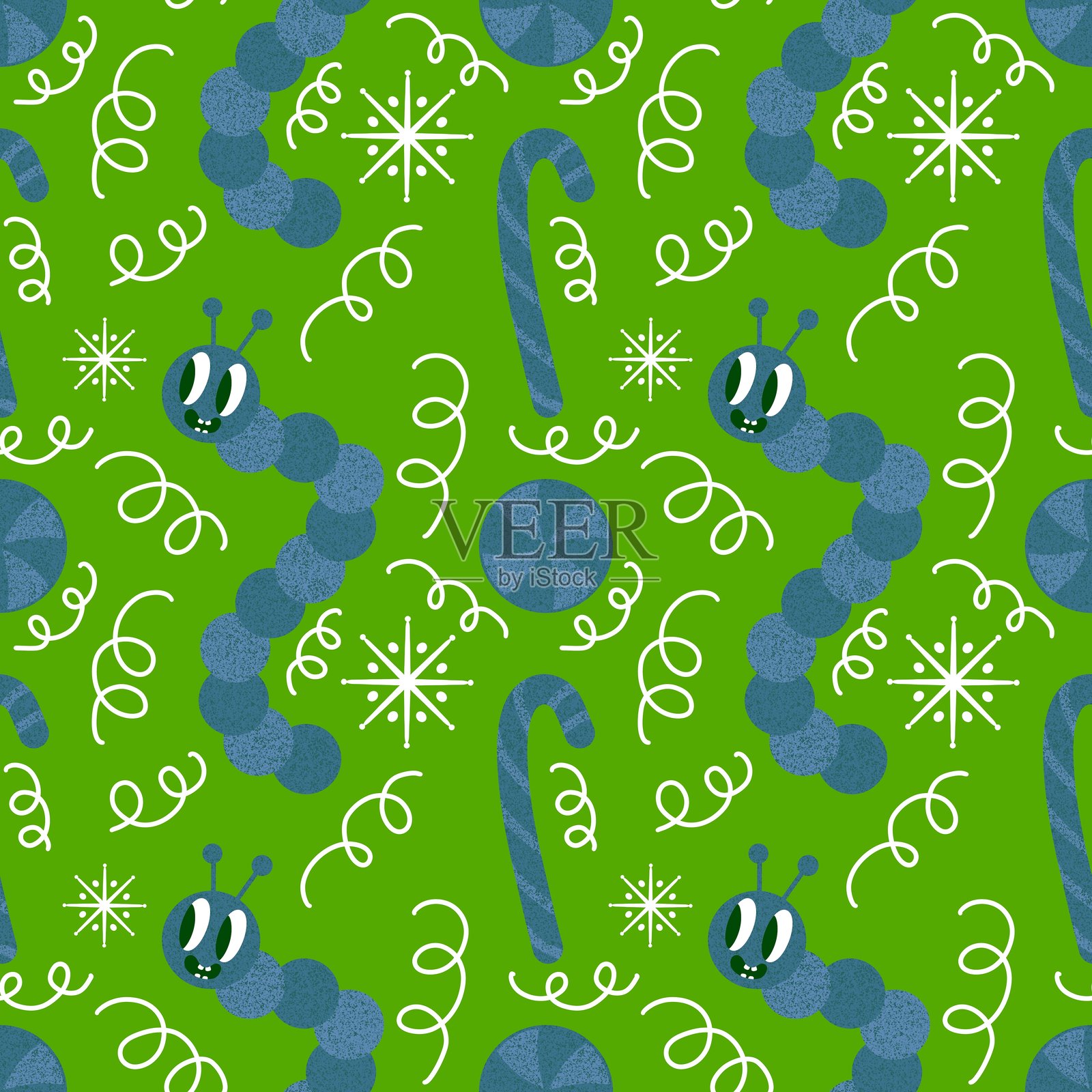 动物圣诞节蠕虫无缝图案，适用于包装纸和儿童插画图片素材