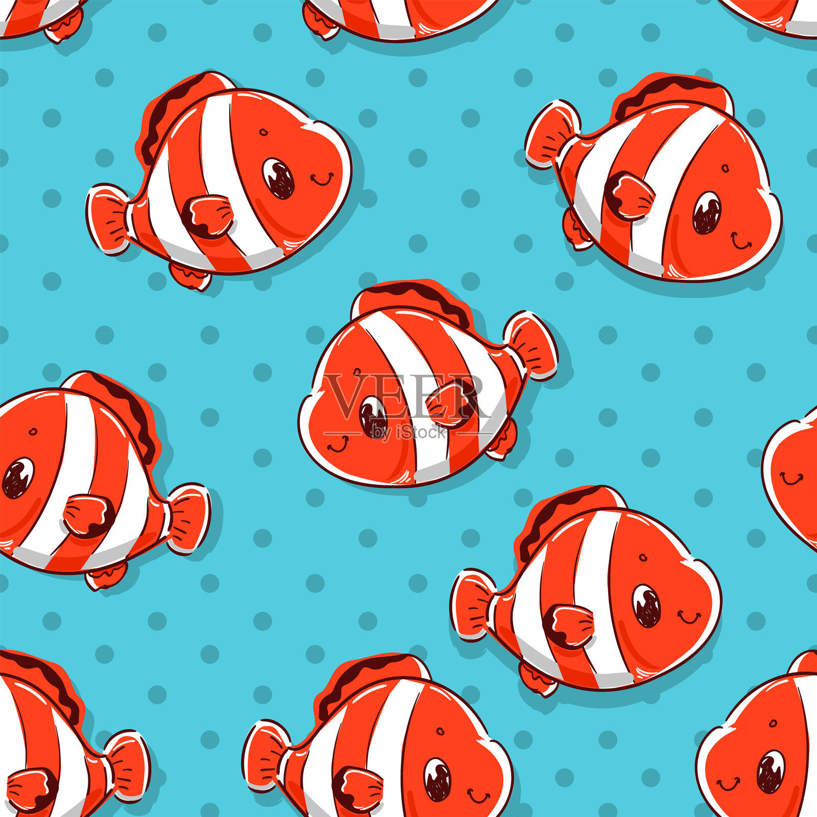 手绘小丑鱼图案无缝矢量插画插画图片素材