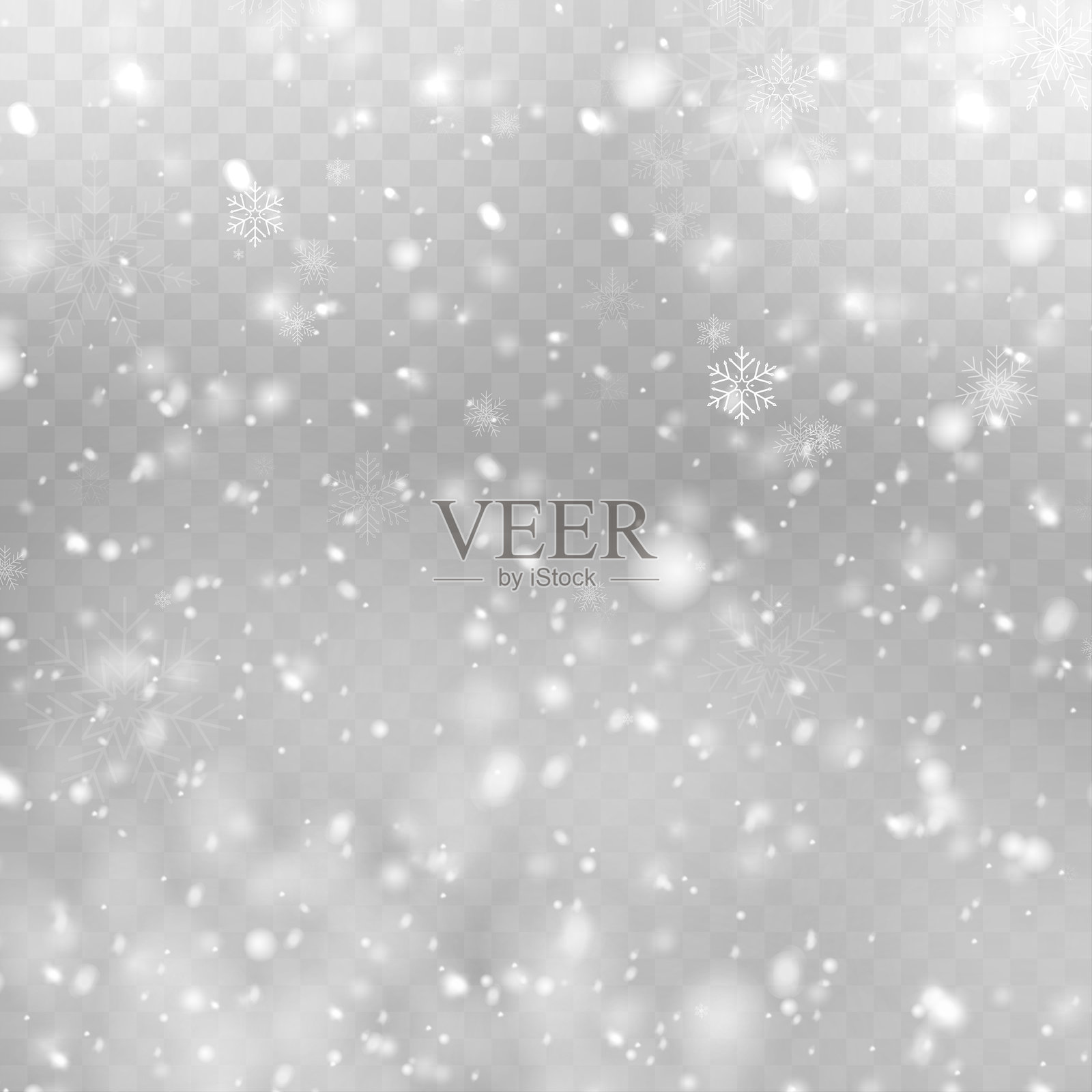 逼真的飘雪和雪花叠加效果，适用于冬季设计。矢量图插画图片素材