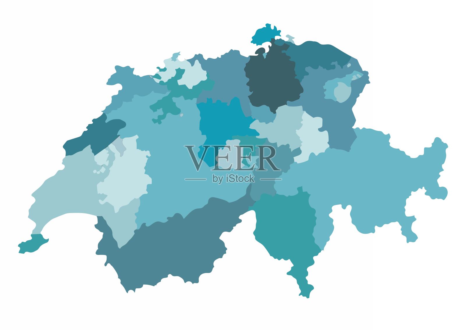 瑞士地图及其各省份插画图片素材