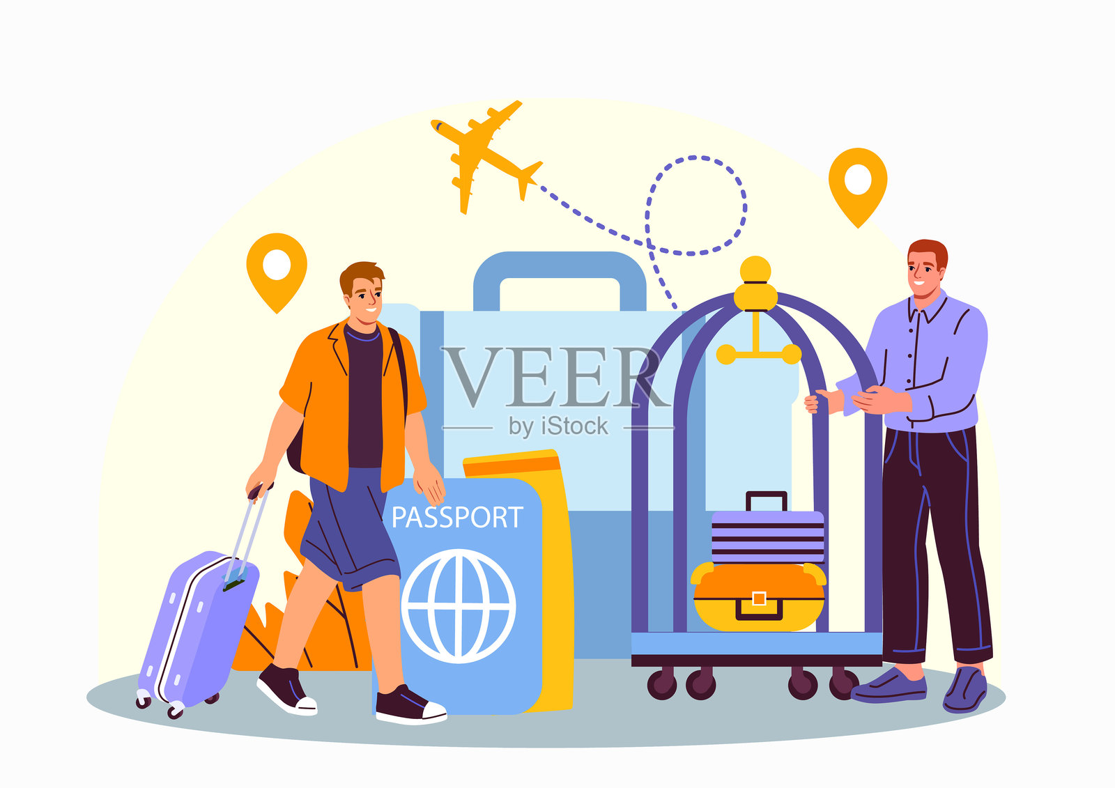 旅行与酒店入住概念场景。矢量插画插画图片素材