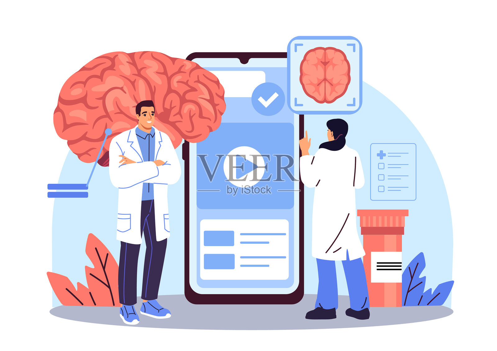 医疗应用与大脑扫描概念的矢量插画。插画图片素材