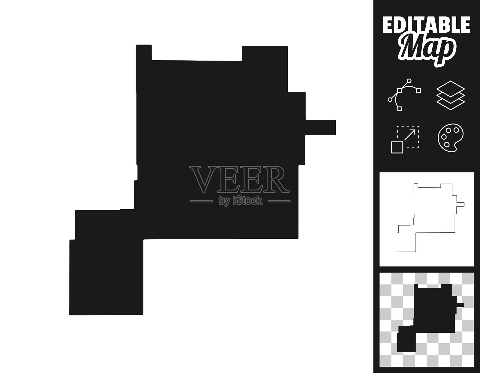 新墨西哥州查韦斯县地图，易于编辑，适合设计。插画图片素材