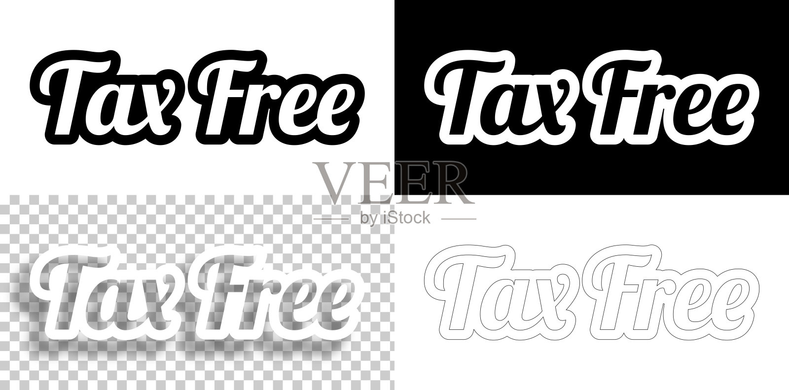 免税 - 设计文本。空白、白色和黑色背景 - 线性文字插画图片素材