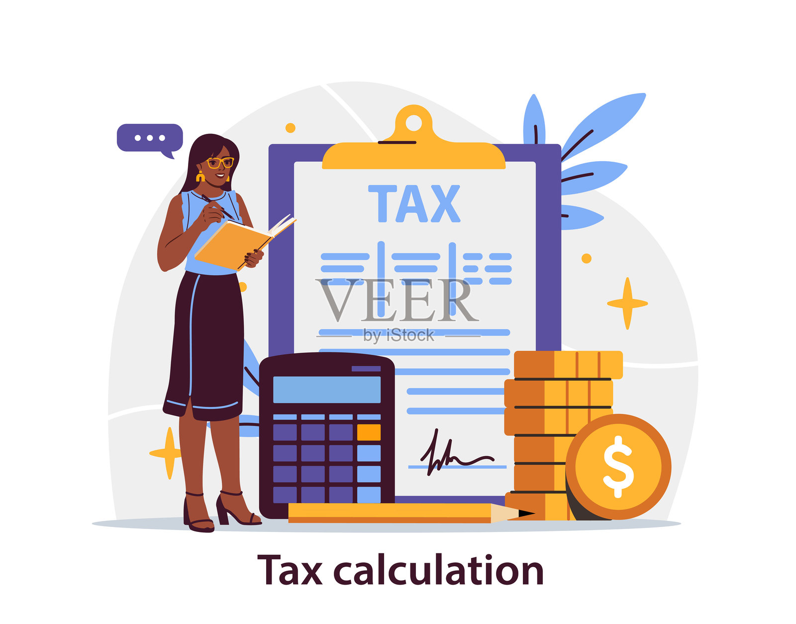 女性税务计算概念。矢量插画插画图片素材