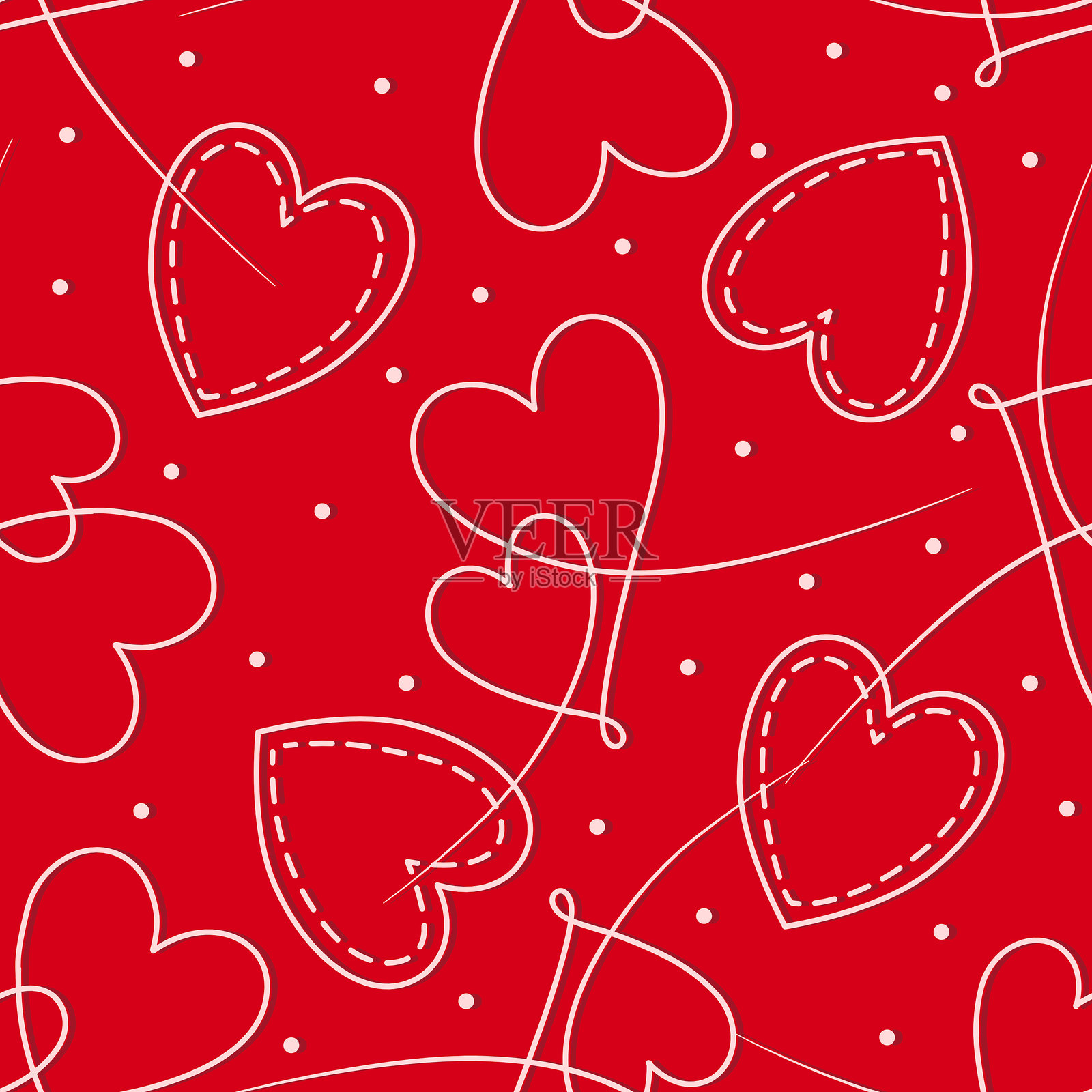 红色缝线爱心无缝图案插画图片素材