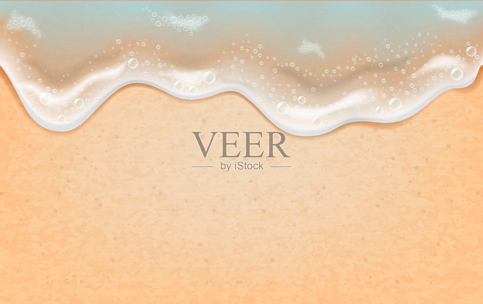 带有涌入海浪的沙滩背景。照片级写实矢量插画。插画图片素材