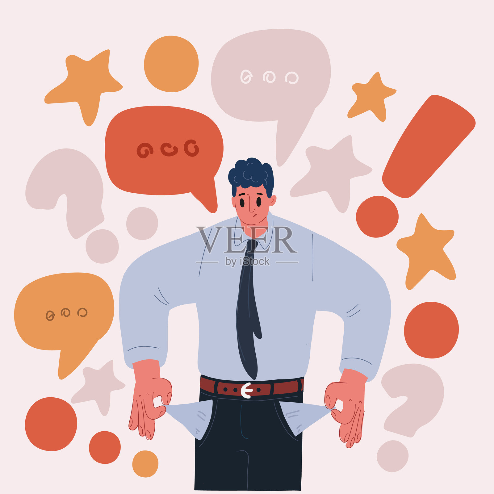 卡通矢量图，一个人掏空口袋，象征破产插画图片素材