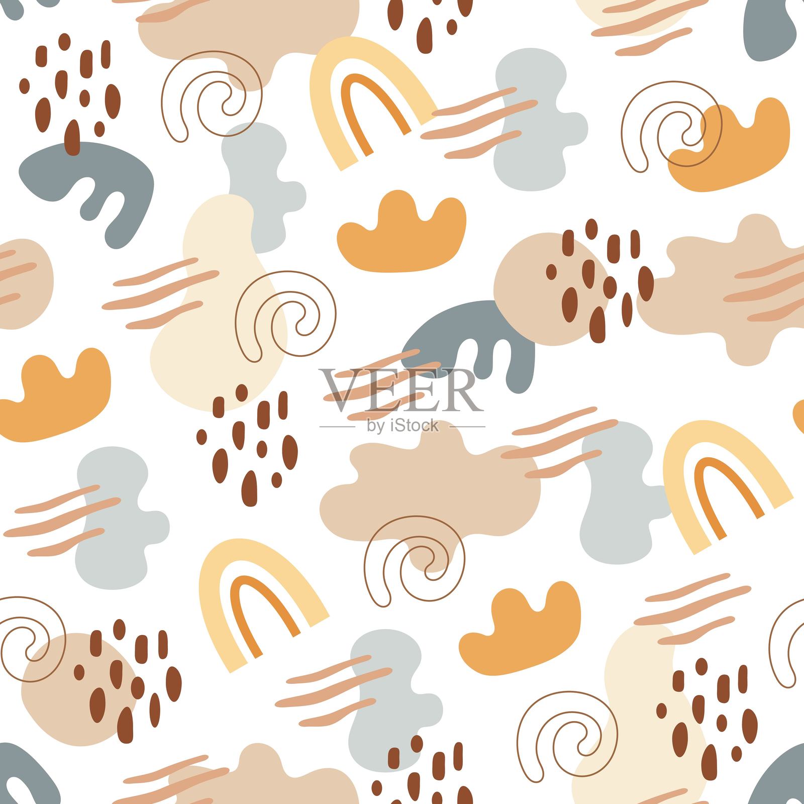 简约抽象图案，包含有机形态、斑点，采用柔和色彩。当代背景。插画图片素材