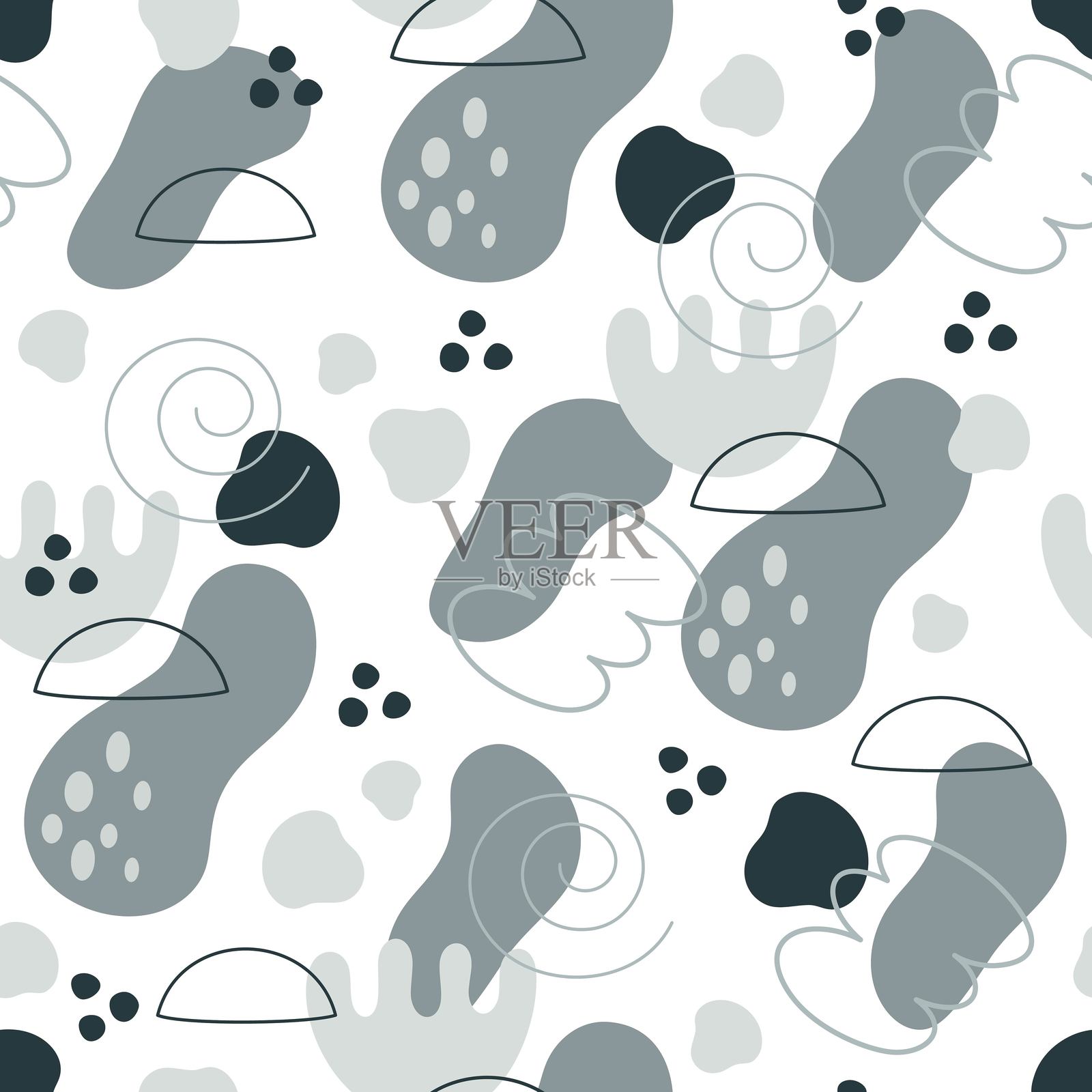 斯堪的纳维亚抽象无缝图案，柔和的有机形状、斑点和线条。极简主义现代背景。插画图片素材